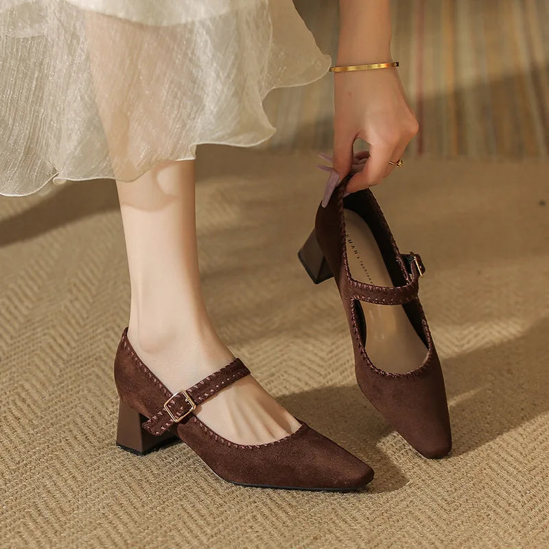 Cordelia Vanthorpe | Suede Mary Jane Block Heel in Brown