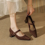 Cordelia Vanthorpe | Suede Mary Jane Block Heel in Brown