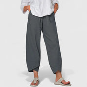 Celeste Thornbury | Wide-Leg Linen Cropped Trousers in Grey