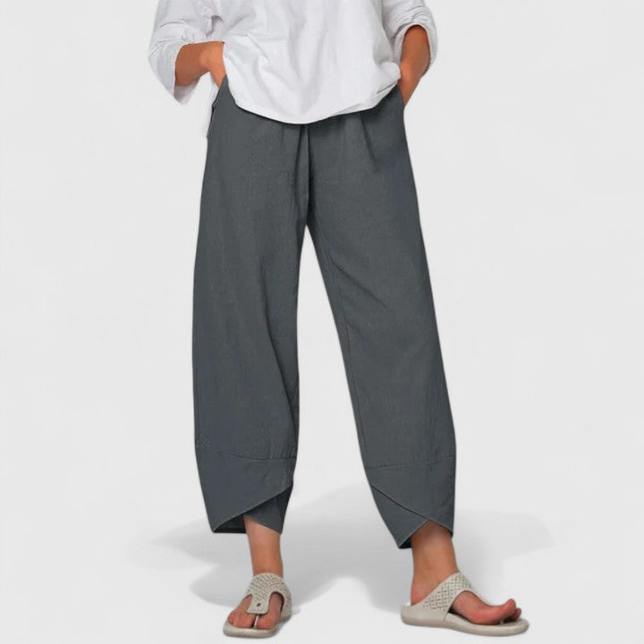 Celeste Thornbury | Wide-Leg Linen Cropped Trousers in Grey