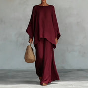 Serenne Calloway | Linen Two-Piece Set with Wide-Leg Pants For Women