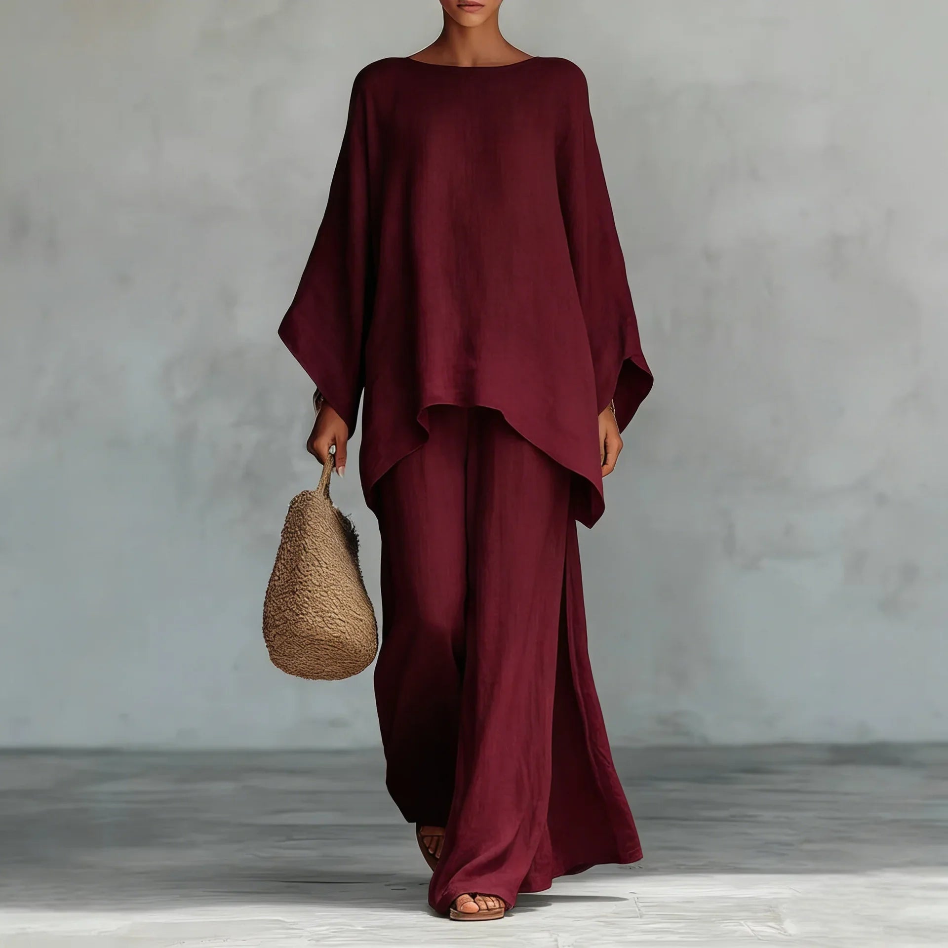 Serenne Calloway | Linen Two-Piece Set with Wide-Leg Pants For Women