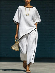 Nora King | Linen Cropped Wide Leg Pant Set in Blue