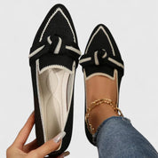 Constance Bellerive | Blue Pointed Toe Knot Flat Loafers