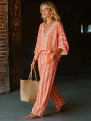 Natalie Rousseau | Striped V-Neck Two-Piece Matching Set For Women