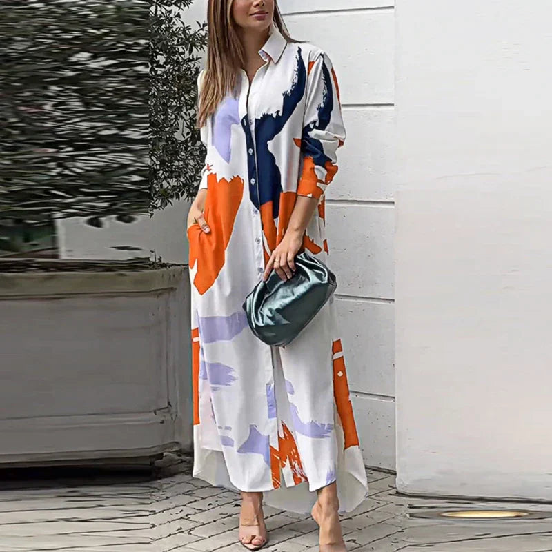 Yvonne Castellano | Abstract Print Maxi Shirt Dress For Women
