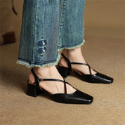 Seraphine Bellecourt | Red Leather Block Heel Slingback Sandals