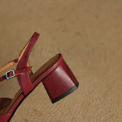 Seraphine Bellecourt | Red Leather Block Heel Slingback Sandals