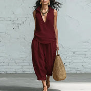 Noelle Fontana | Sleeveless Linen Two-Piece Matching Set For Women in Yellow