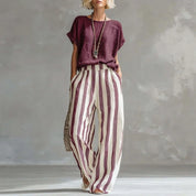 Zoey Walker | Linen Cotton Wide-Leg Striped Two-Piece Set