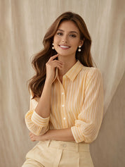 Lily Adams | Red & White Striped Puff Sleeve Shirt For Women
