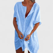 Celinda Marchbourne | White Linen Tunic Dress Short Sleeve