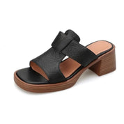 Raffaella Boncourt | Black Leather Block Heel Sandals