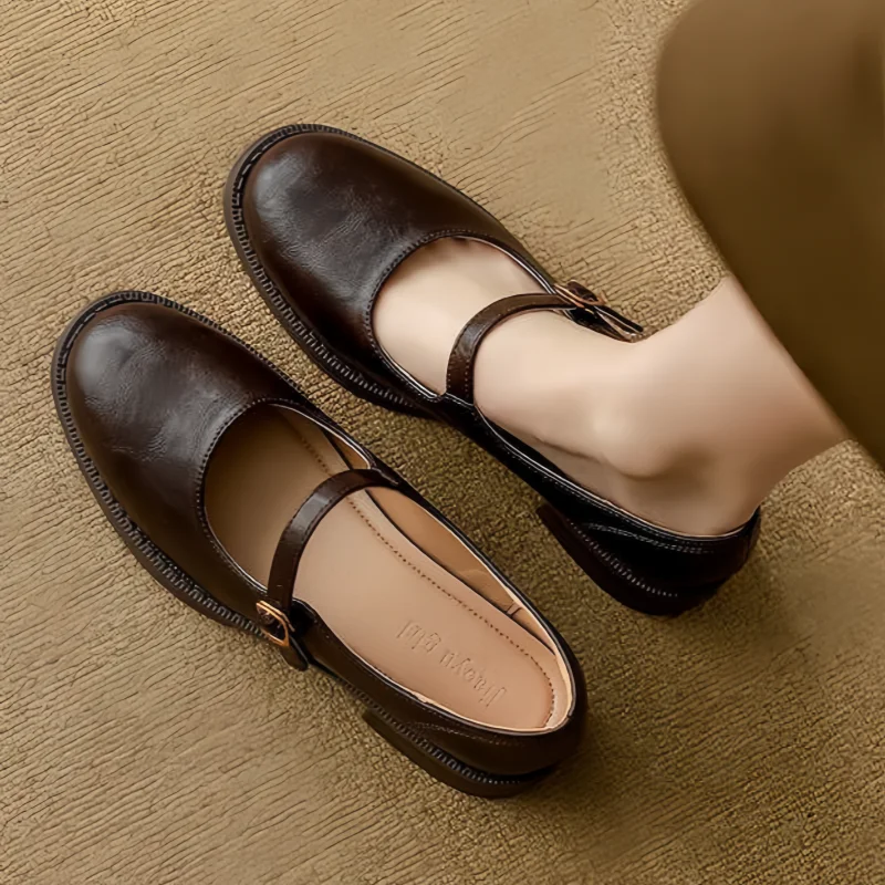 Vivienne Caldwell | Black Leather Mary Jane Shoes Low Block Heel