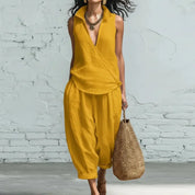 Noelle Fontana | Sleeveless Linen Two-Piece Matching Set For Women in Yellow