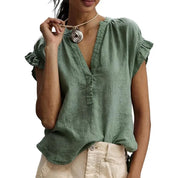 Isabelle Cortland | Relaxed V-Neck Ruffled Blouse For Women