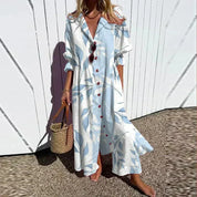Thessaly Beaumont | Colorful Floral Maxi Dress with V-Neck