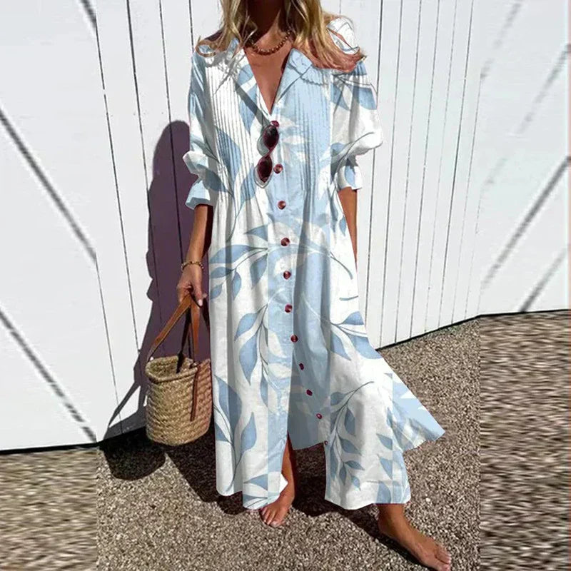 Thessaly Beaumont | Colorful Floral Maxi Dress with V-Neck