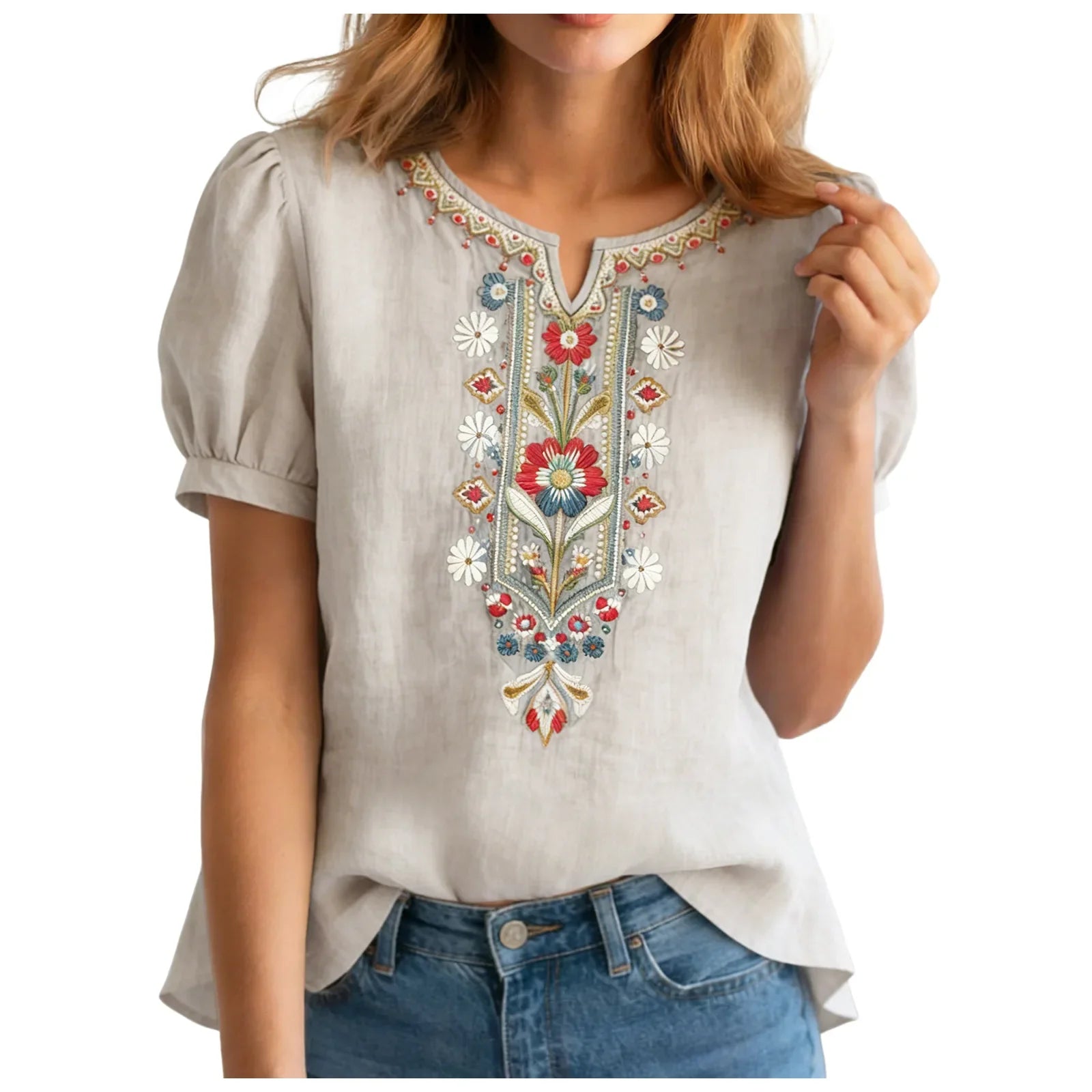 Rosanne Bellefleur | Floral Embroidered Linen Blend Blouse For Women