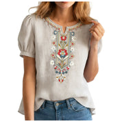 Rosanne Bellefleur | Floral Embroidered Linen Blend Blouse For Women