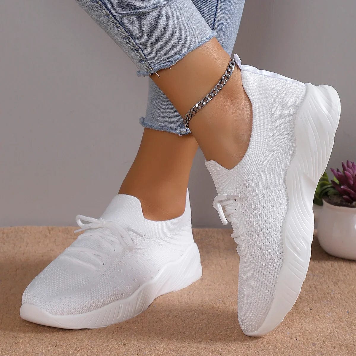 Lisette Bromwell | Black Knit Lace-Up Ortho Sneakers