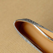 Clarisse Valenthorpe | Gold Glitter Block Heel Pumps with Crystal Buckle