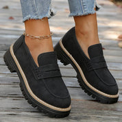Claudine Merriweather | Tan Suede Platform Loafers