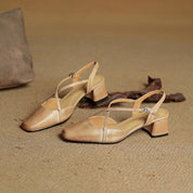 Seraphine Bellecourt | Red Leather Block Heel Slingback Sandals