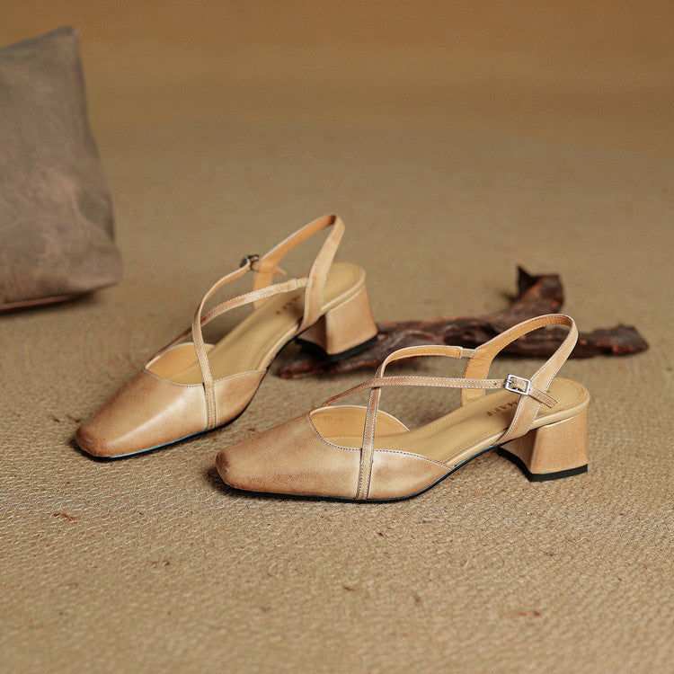 Seraphine Bellecourt | Red Leather Block Heel Slingback Sandals