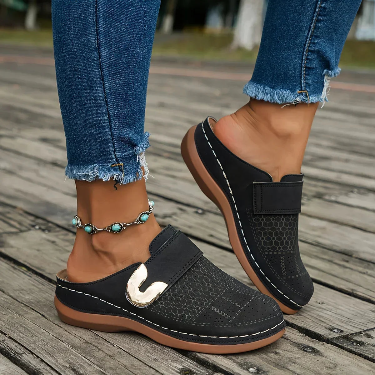 Delia Carmonte | Black Slip-On Wedge Loafer For Women