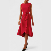 Sylvaine Beaumont | Red Sleeveless Asymmetric Draped Midi Dress