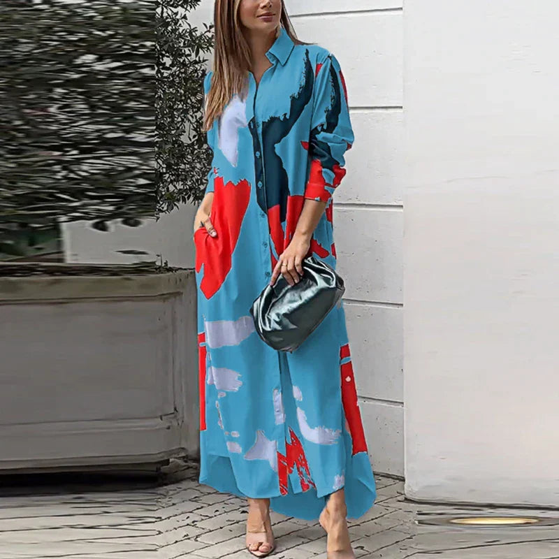 Yvonne Castellano | Abstract Print Maxi Shirt Dress For Women
