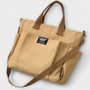 Margot Sinclair | Beige Canvas Tote Shoulder Bag with Multi-Pockets