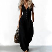 Elena Marciano | Sleeveless V-Neck Linen Jumpsuit For Women