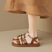 Colette Ravenswood | Brown Leather Triple-Buckle Sandals