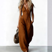 Elena Marciano | Sleeveless V-Neck Linen Jumpsuit For Women