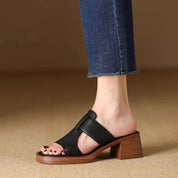 Raffaella Boncourt | Black Leather Block Heel Sandals