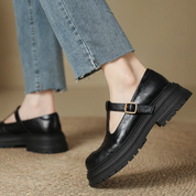 Clémence Fairweather | Brown T-Bar Mary Jane Shoes with Brogue Detail