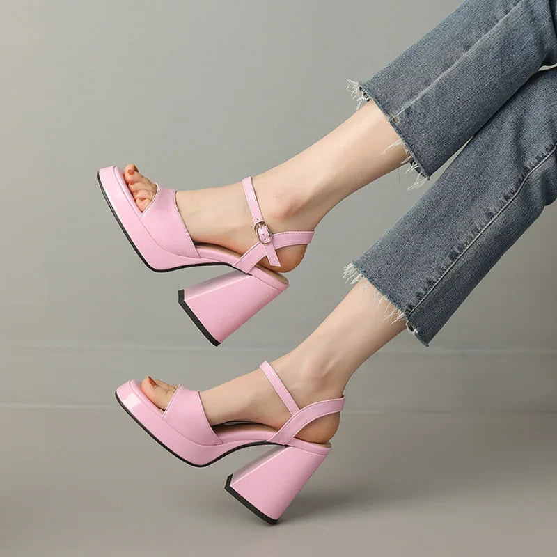 Celestine Brouvard | Yellow Patent Block Heel Sandals
