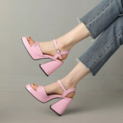 Celestine Brouvard | Yellow Patent Block Heel Sandals