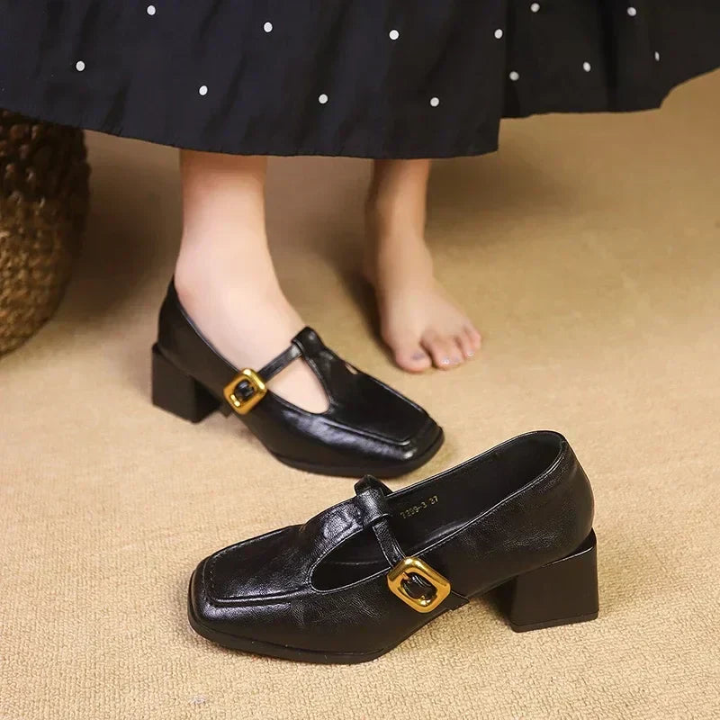 Colette Ravensdale | Brown Square Toe Mary Jane Block Heel