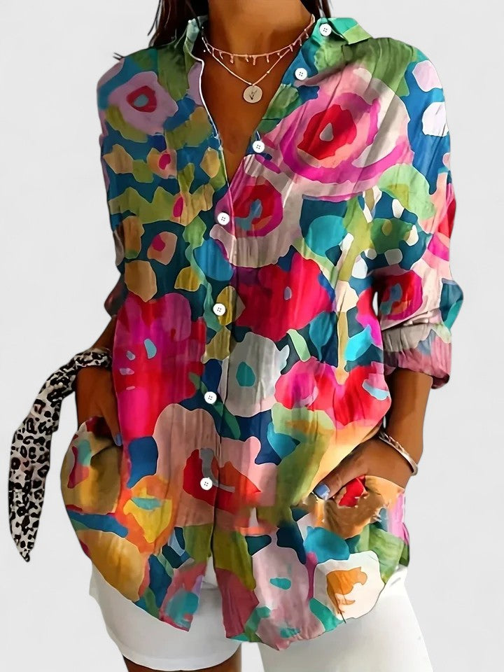 Celestine Beauvard | Colorful Floral Print Long Sleeve Blouse