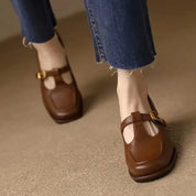 Sylvana Beaumont | Women's T-Strap Mary Jane Shoes Square Toe Low Block Heel