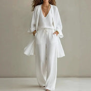 Estelle Fontaine | White Linen 3-Piece Co-ord Lounge Set For Women
