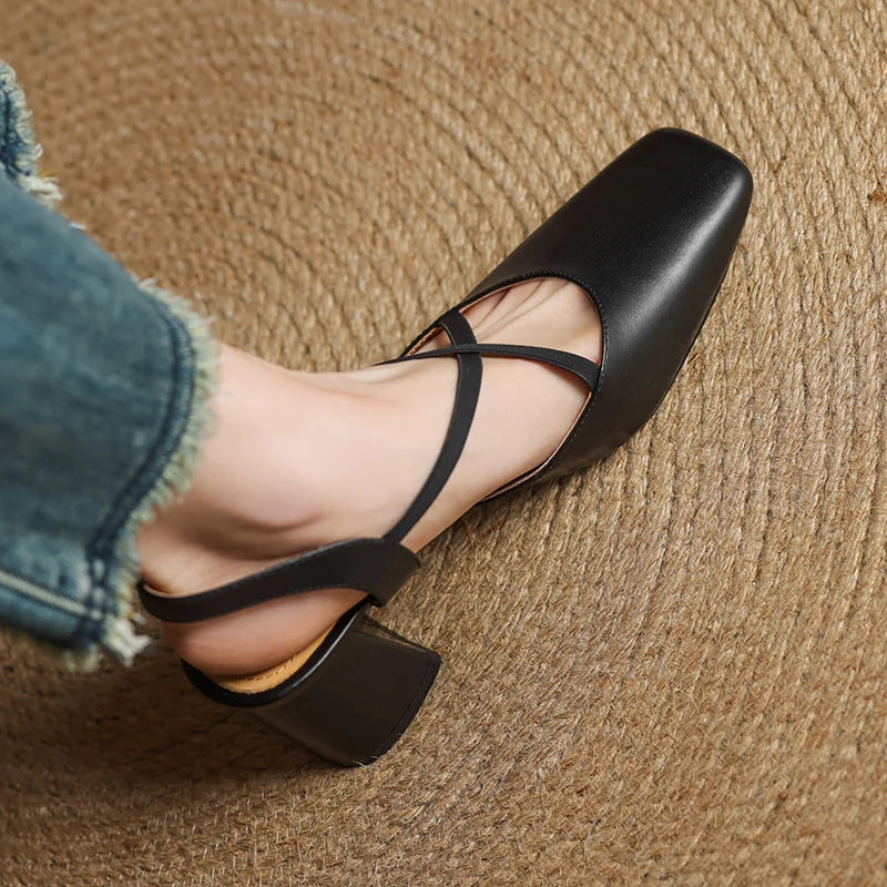 Aurelie Blackmore | Tan Leather Block Heel Slingback Sandal