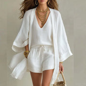 Ella Thompson | White Linen 3-Piece Co-ord Set For Women