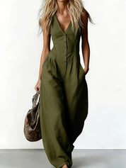 Elena Marciano | Sleeveless V-Neck Linen Jumpsuit For Women