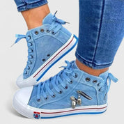 Genevieve Caldwell | Women's Denim High-Top Sneakers with Side Zip