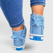 Genevieve Caldwell | Women's Denim High-Top Sneakers with Side Zip