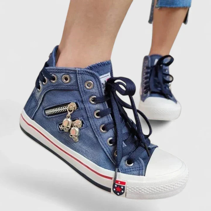 Genevieve Caldwell | Women's Denim High-Top Sneakers with Side Zip